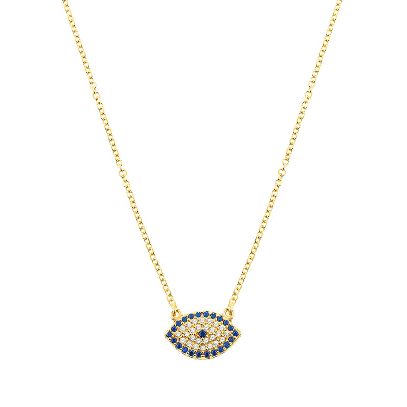 YELLOW GOLD EVIL EYE NECKLACE