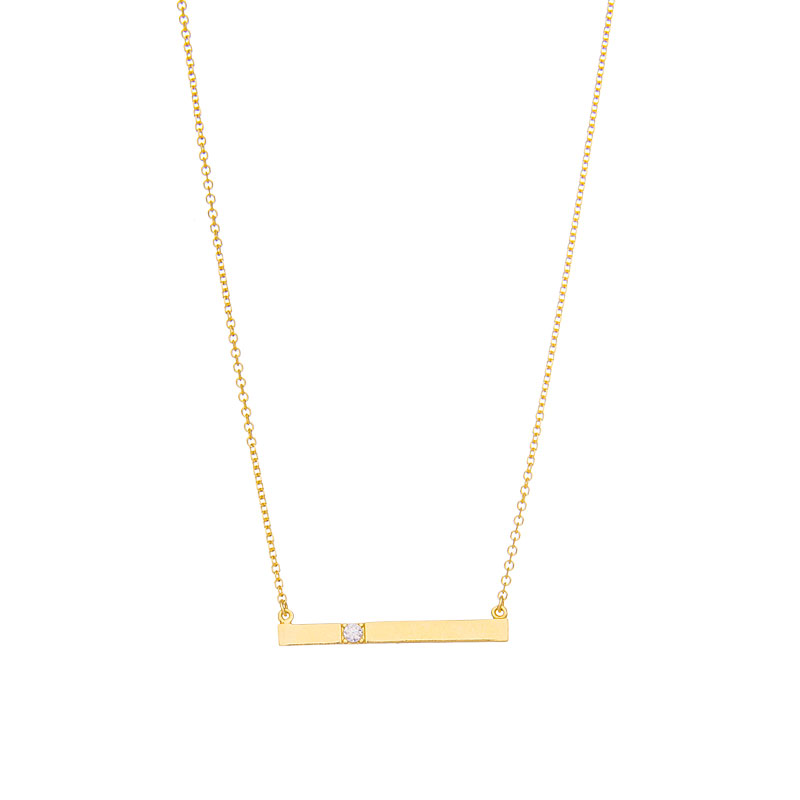 YELLOW GOLD ID NECKLACE WITH WHITE ZIRCON