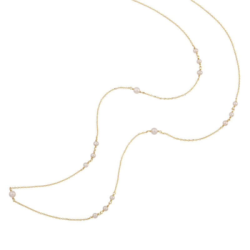 YELLOW GOLD NECKLACE WITH PEARLS 60CM