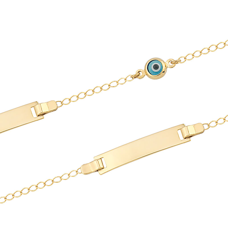 YELLOW GOLD ID BRACELET WITH EVIL EYE