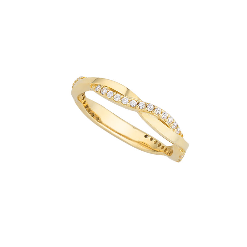 YELLOW GOLD INFINITY LINE RING WITH WHITE ZIRCONS