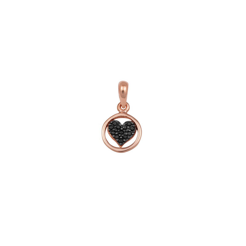 ROSE GOLD HEART IN A CYCLE PENDANT WITH BLACK ZIRCONS
