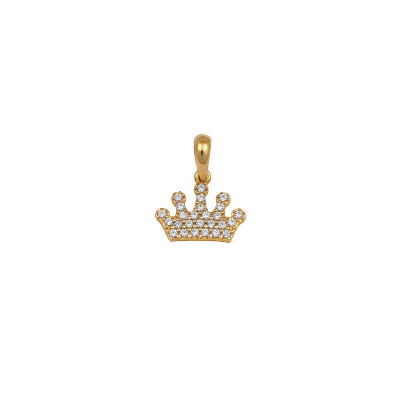 WELLOW GOLD CROWN PENDANT WITH WHITE ZIRCONS