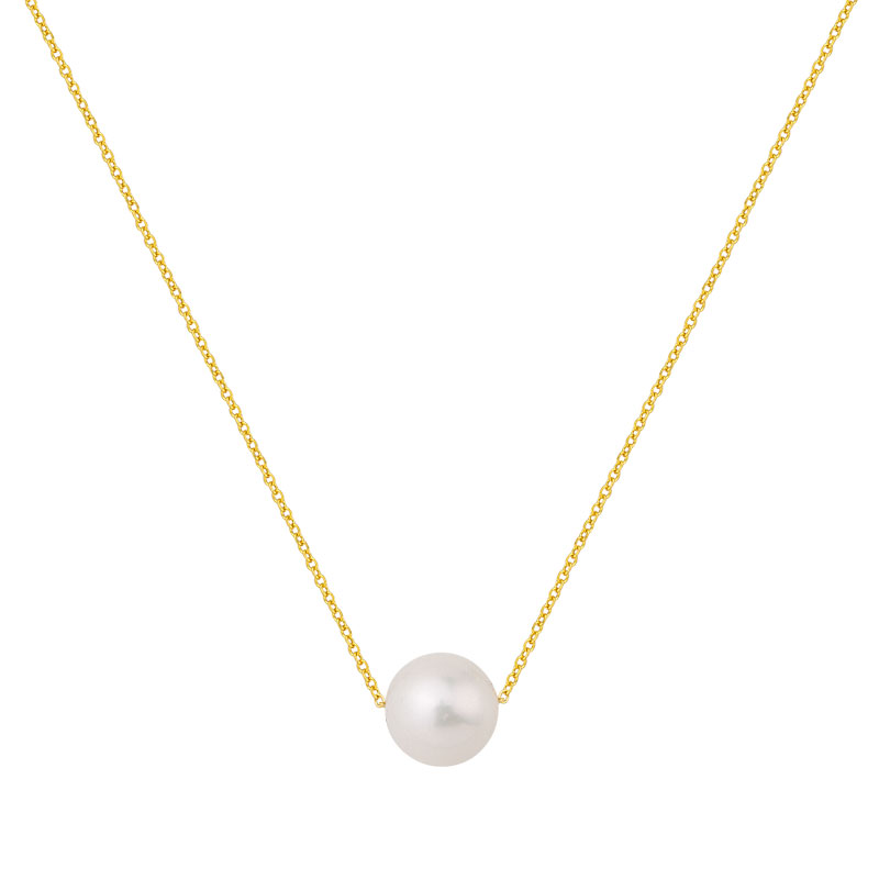 YELLOW GOLD PEARL NECKLACE 8MM