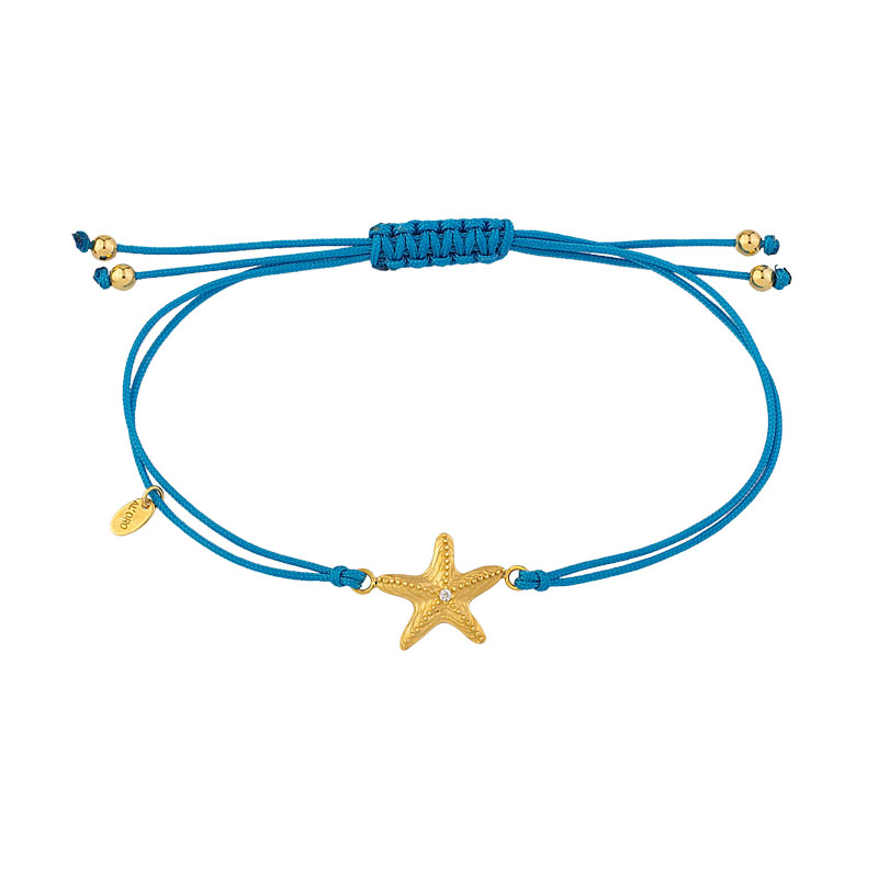 YELLOW GOLD STAR FISH WITH TURQUOISE CORD BRACELET