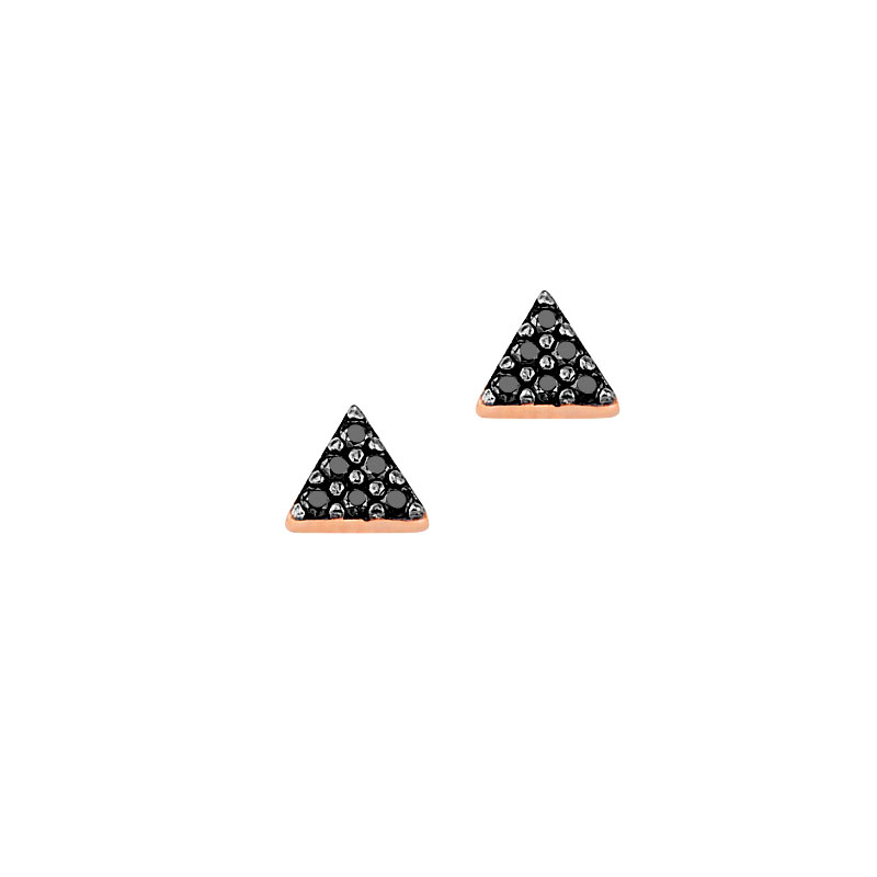 ROSE GOLD TRIANGLE STUD EARRING WITH BLACK ZIRCONS