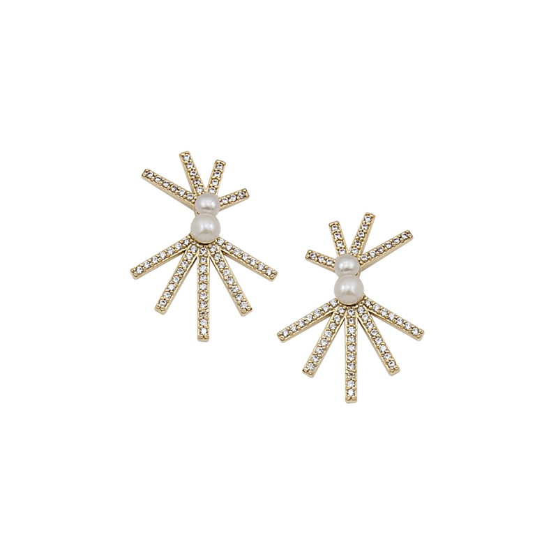 YELLOW GOLD  K14 EARRINGS WITH WHITE ZIRCONS