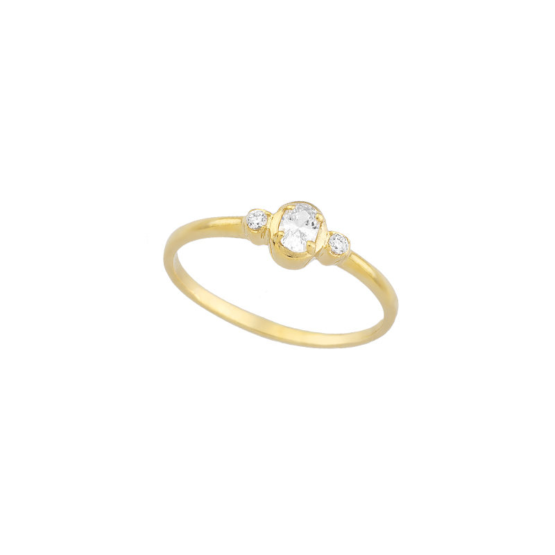 YELLOW GOLD  K14 RING WITH WHITE ZIRCONS