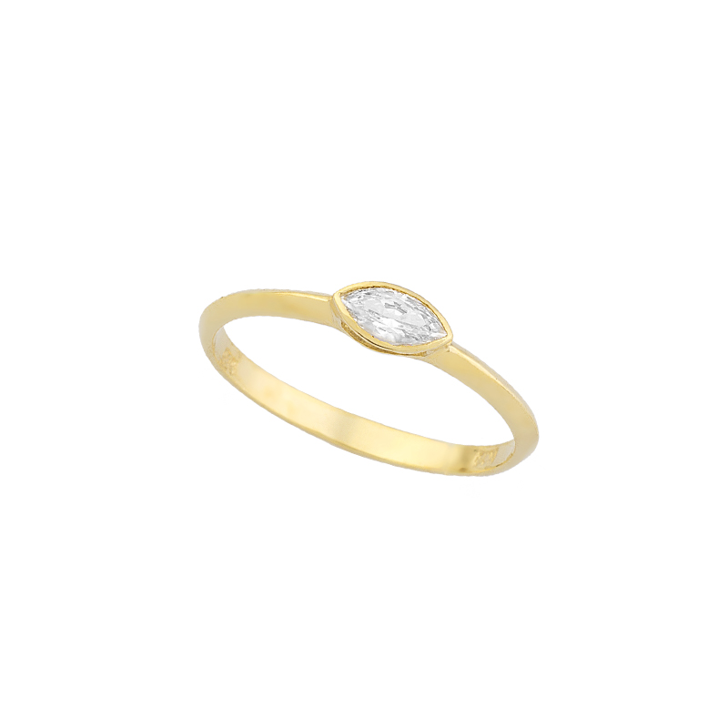 YELLOW GOLD  K14 RING WITH WHITE ZIRCON