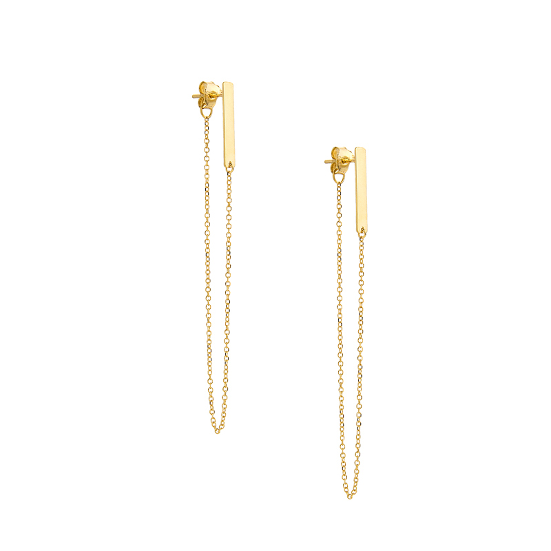 YELLOW GOLD K14 EARRINGS WITH CHAIN