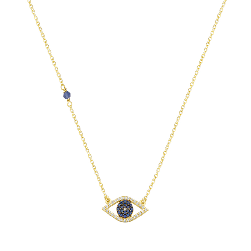 YELLOW GOLD K14 EVIL EYE NECKLACE WITH ZIRCON
