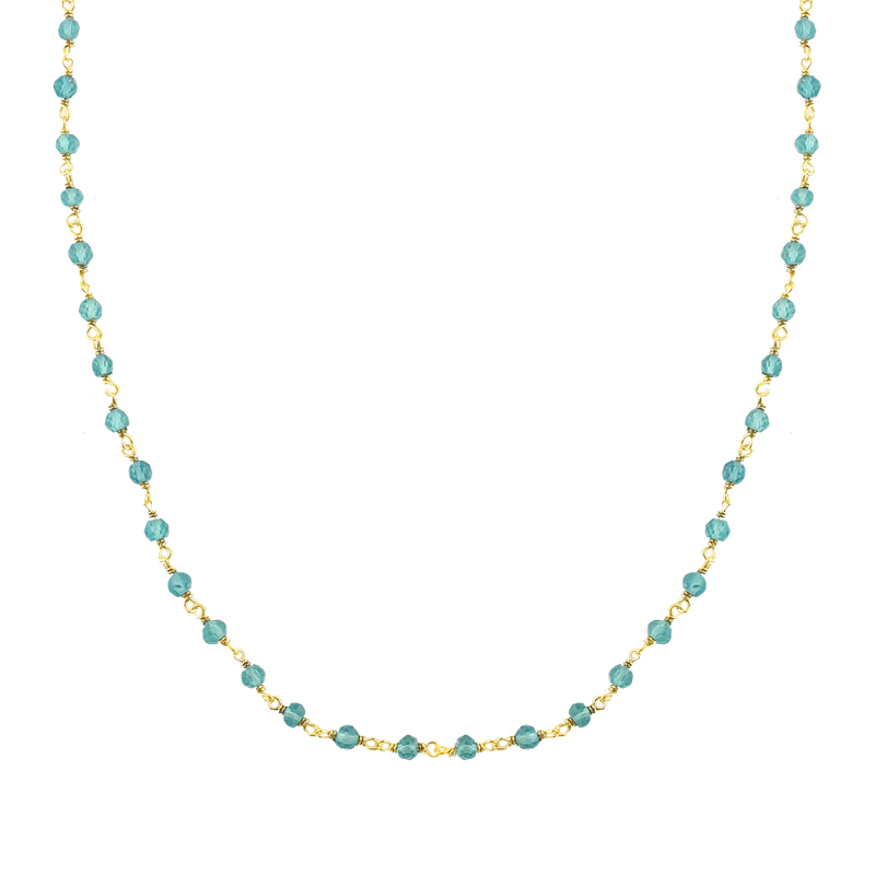 YELLOW GOLD K14 NECKLACE WITH STONES BLUE TOPAZ