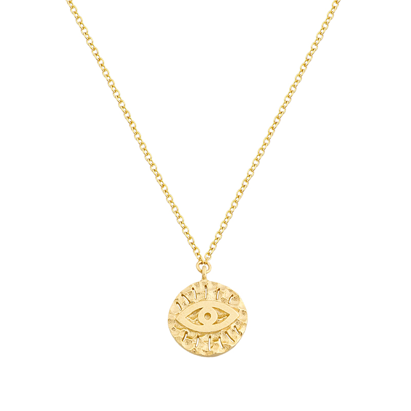 YELLOW GOLD K14 EVIL EYE NECKLACE