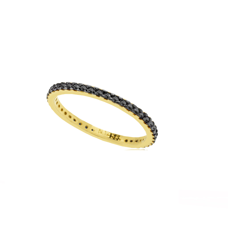 YELLOW GOLD K14 BAND RING WITH BLACK ZIRCONS