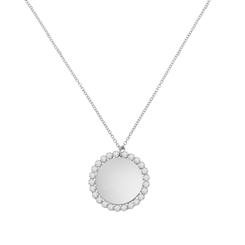 WHITE GOLD K14 NECKLACE WITH ROUND ELEMENT AND ZIRCONS