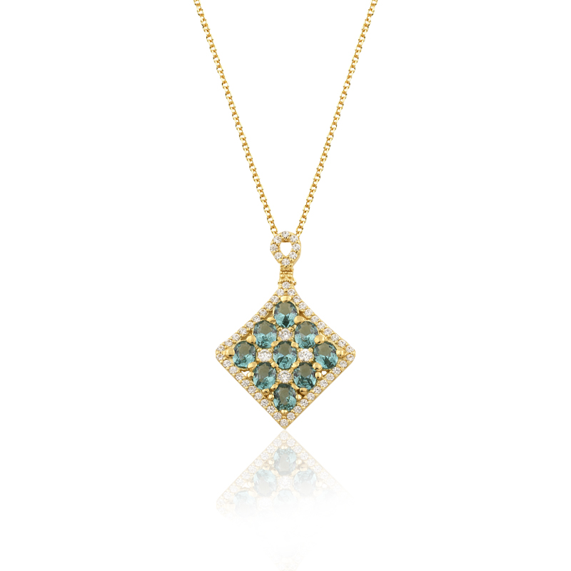YELLOW GOLD K14 NECKLACE WITH RHOMBUS ELEMENT AND NANOSITAL ZIRCON