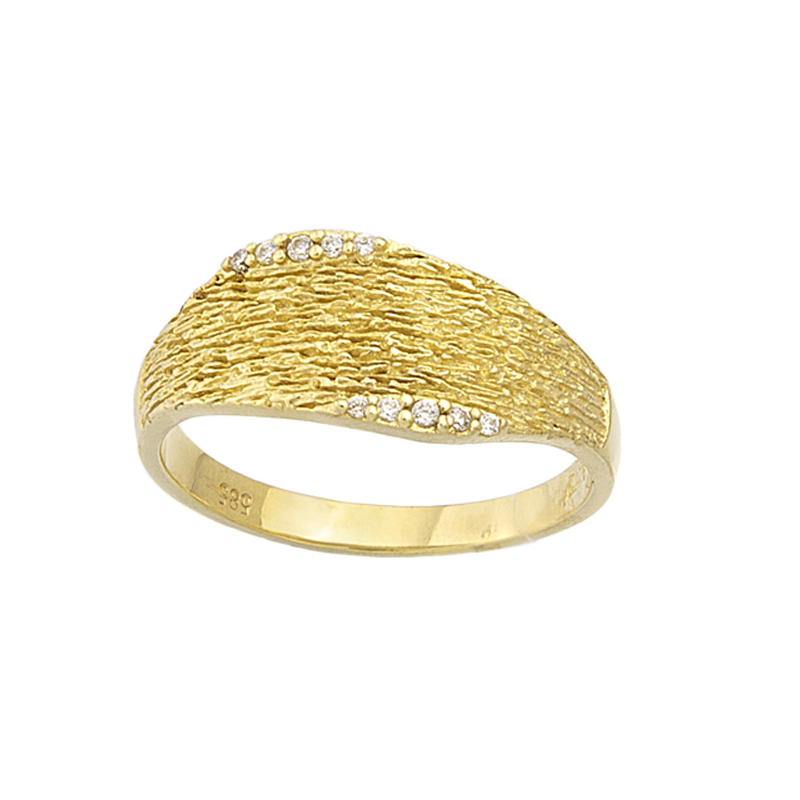 YELLOW GOLD K14 RING WITH WHITE ZIRCONS