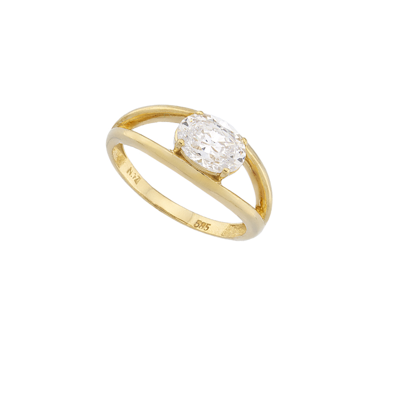 YELLOW GOLD K14 RING WITH WHITE ZIRCON