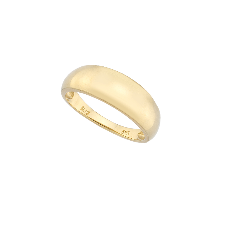 YELLOW GOLD K14 RING WITH SMOOTH SURFACE AND WHITE ZIRCONS